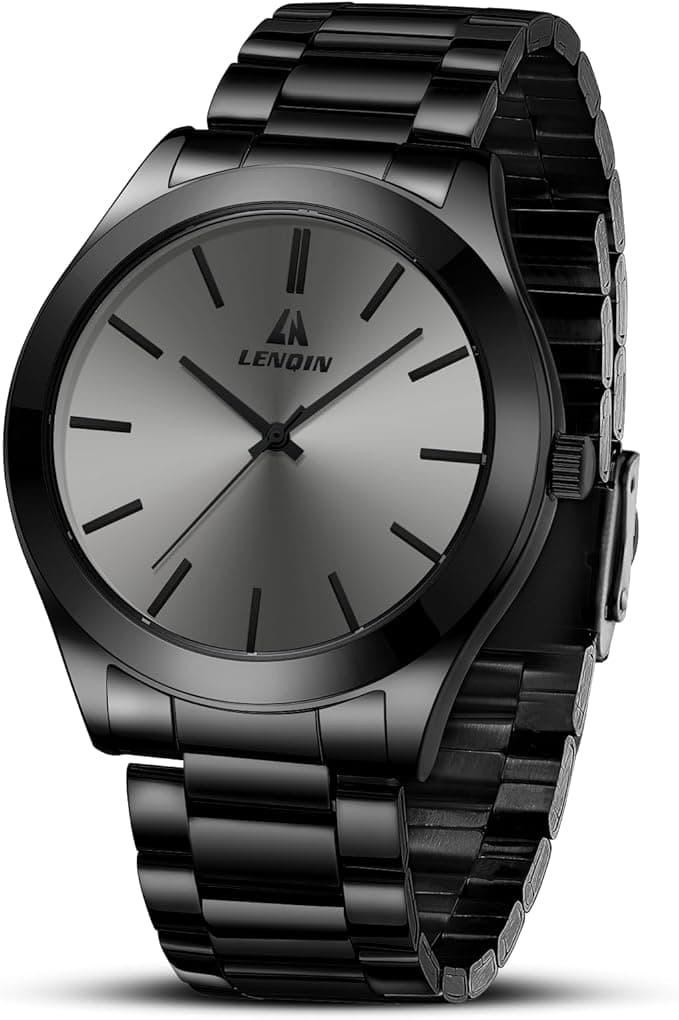LN LENQIN Herren Uhr Edelstahl Uhren Herren 30m wasserdichte Armbanduhr Analoge Quarzuhr Mode Business Uhr für Männer